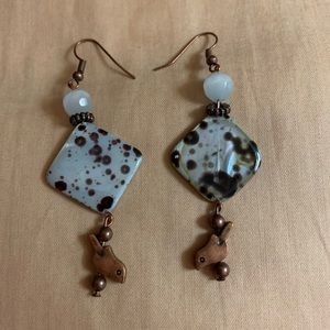 Artisan crafted bird earrings copper color, 🆕
